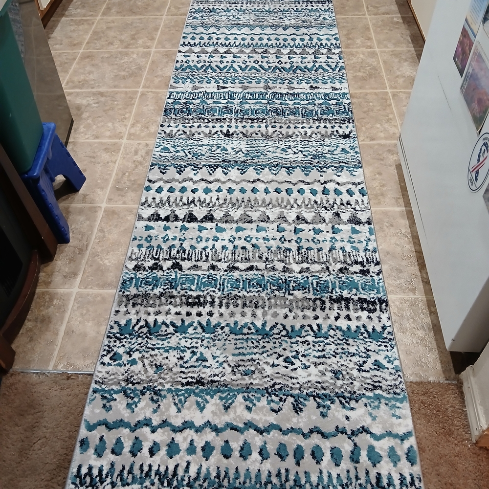 Blue and Gray Patterned Runner Rug
